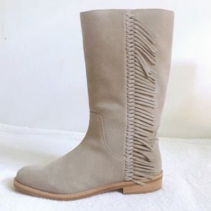 G.H. BASS Grey Stone Suede Whipstitch Fringe Mid Calf Western Molly Boots